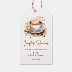 Floral Brown Coffee Themed Wedding Couples Shower Gift Tags