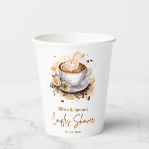 Floral Brown Coffee Themed Wedding Couples Shower Paper Cups