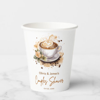 Floral Brown Coffee Themed Wedding Couples Shower Paper Cups
