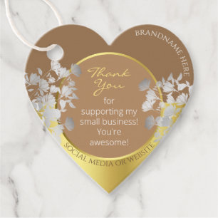 Floral Brown & Gold with Silver Flowers Thank You Favour Tags