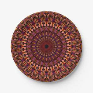 Floral Brown Mandala Design Paper Plate