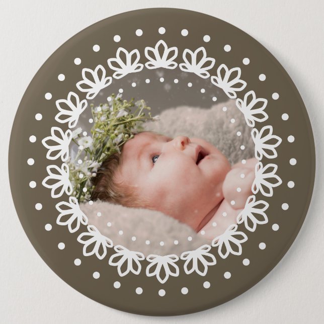 Floral brown round personalized classic 6 inch round button (Front)