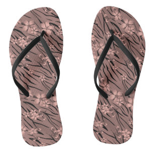 Floral, brown, tiger pattern flip flops