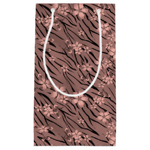 Floral, brown, tiger pattern small gift bag