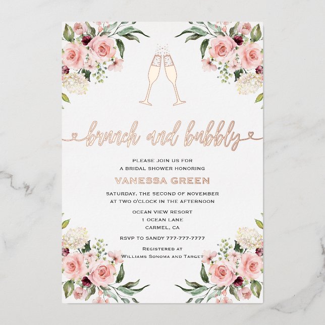 Floral Brunch and Bubbly Bridal Shower Rose Gold (Front)