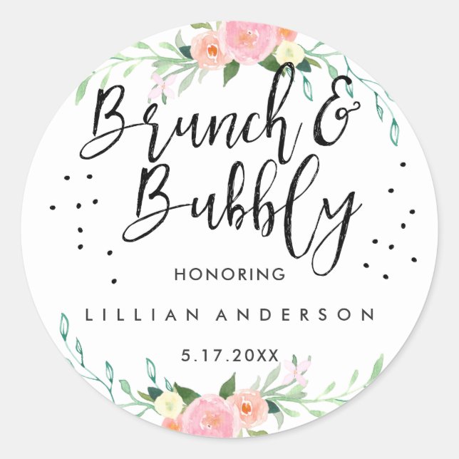 Floral Brunch and Bubbly Bridal Shower Sticker (Front)