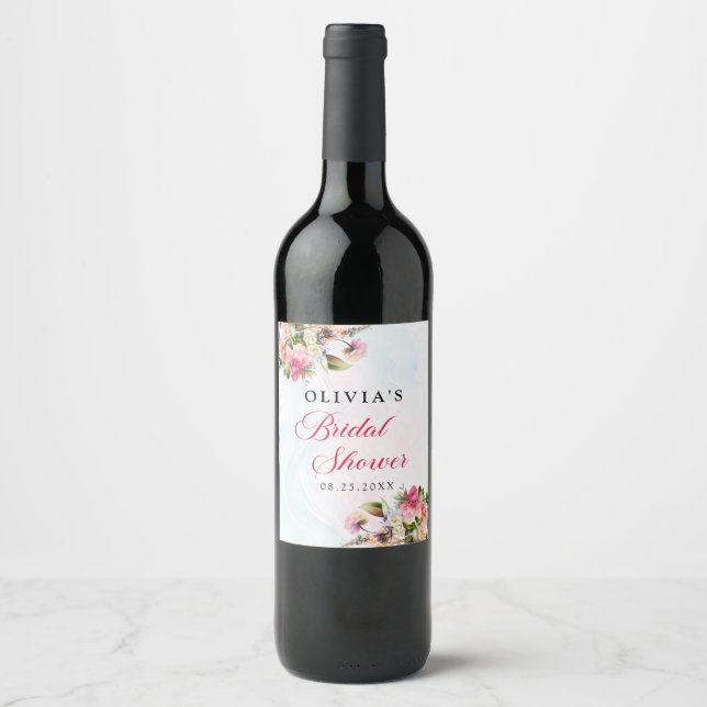 Floral Brunch And Bubbly Bridal Shower Wine Label (Front)
