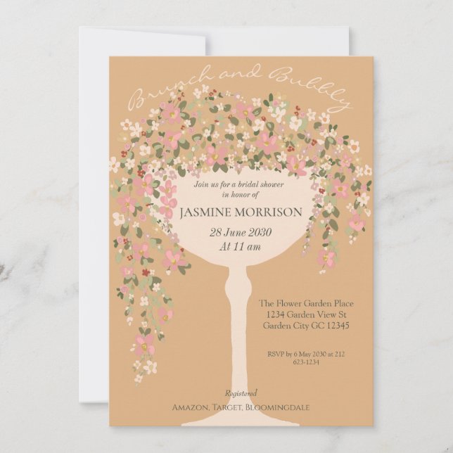 Floral Brunch and Bubbly Champagne Bridal Shower Invitation (Front)