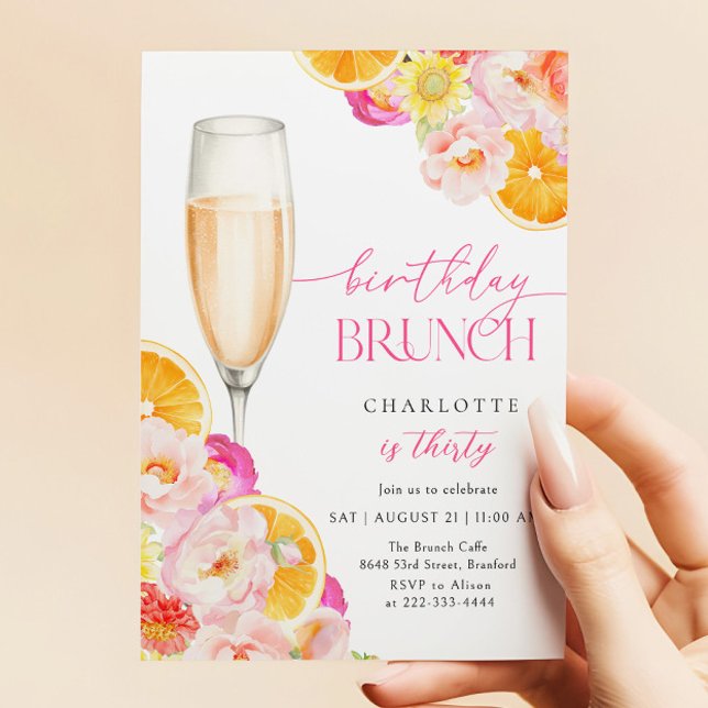 Floral Brunch & Bubbly Birthday Brunch Invitation (Creator Uploaded)