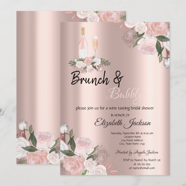 Floral Brunch & Bubbly Bridal Shower  Invitation (Front/Back)