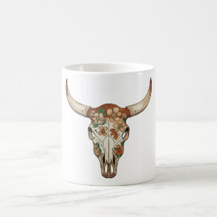 Floral Brushstroke Western Cow Skull Flower Cowboy Coffee Mug