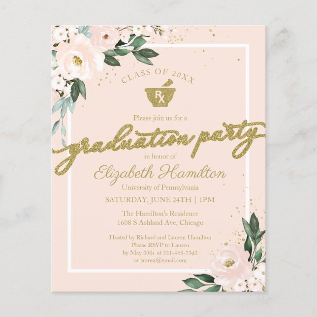 Floral Budget Invitation Pharmacy Grad Party (Front)
