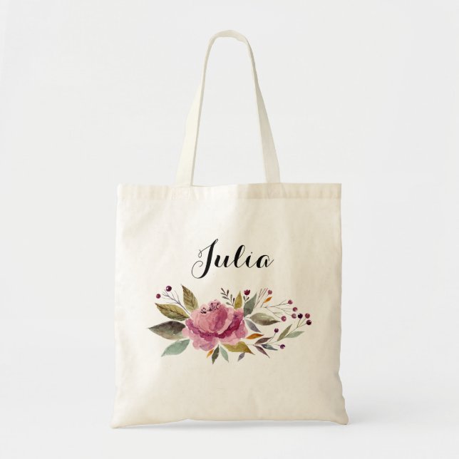 Floral Budget Tote Bag Personalized Bridesmaid (Front)