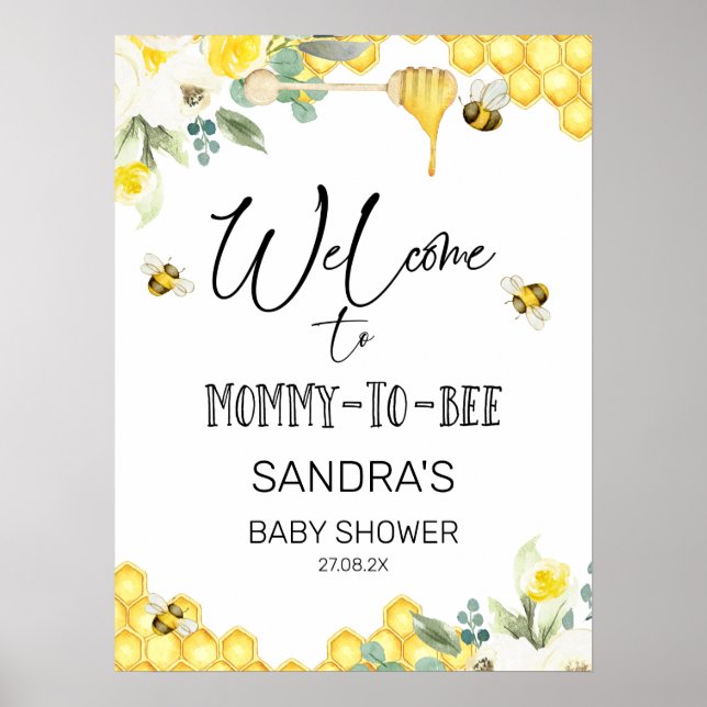 Floral Bumble Bee Themed Baby Shower Welcome Sign