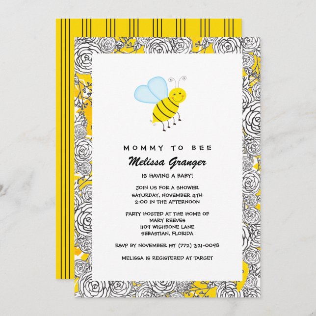 Floral Bumblebee Baby Shower Invitation (Front/Back)