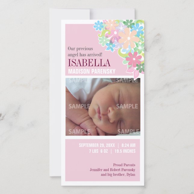 Floral Bunch Baby Announcement (Front)