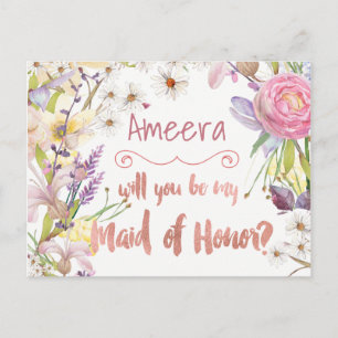 Floral Bunches Maid of Honour Request Postcard