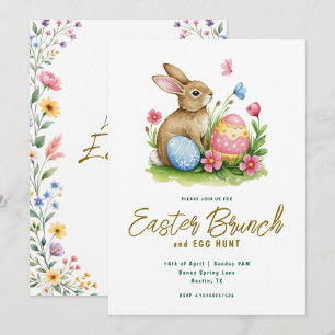 Floral Bunny and Egg Watercolor Easter Brunch  Invitation