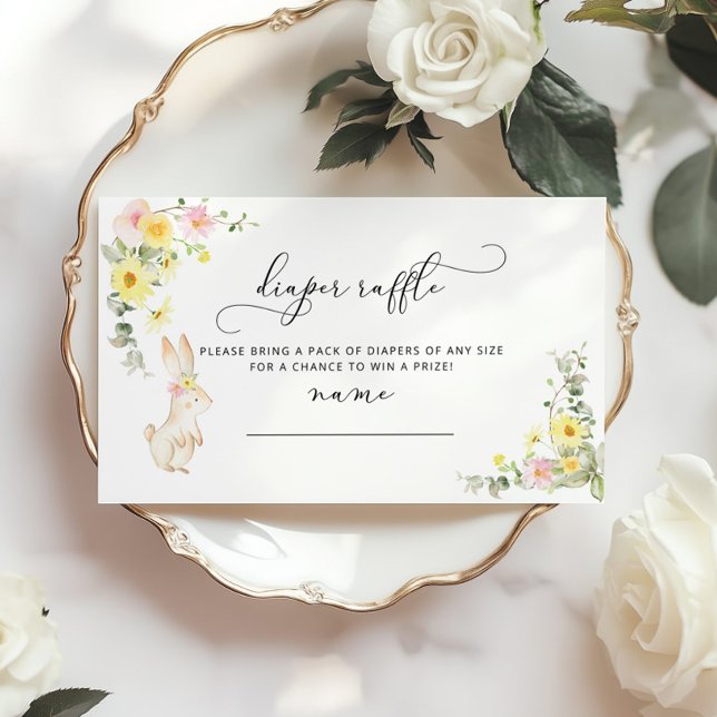 Floral bunny diaper raffle ticket enclosure card (Creator Uploaded)
