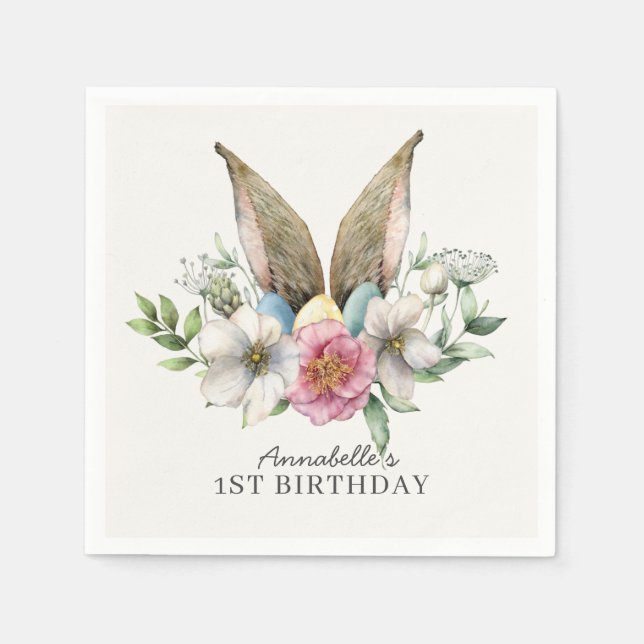 Floral Bunny Ear Birthday Napkin (Front)
