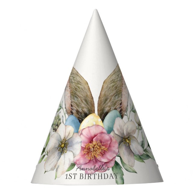 Floral Bunny Ear Birthday Party Hat (Front)