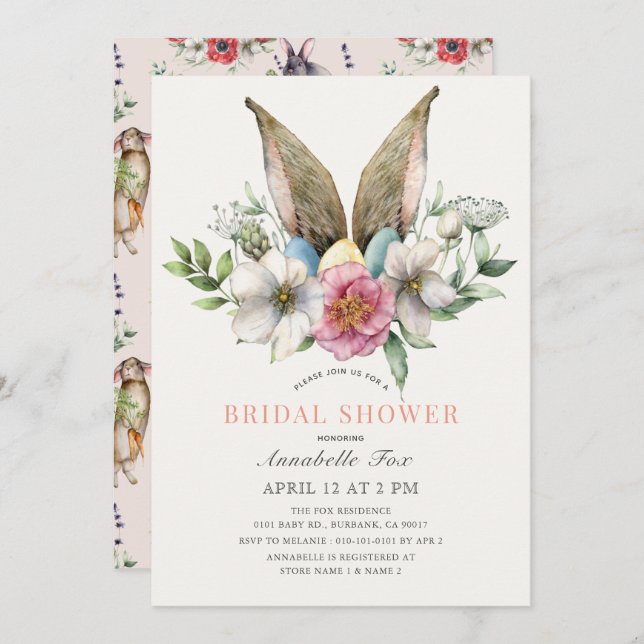 Floral Bunny Ear Bridal Shower Invitation (Front/Back)
