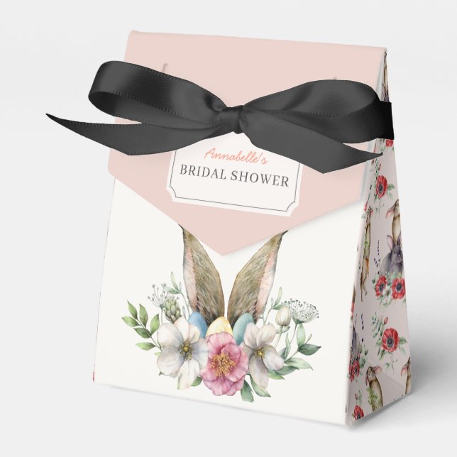 Floral Bunny Ear Bridal Shower Pink Favor Box (Front Side)