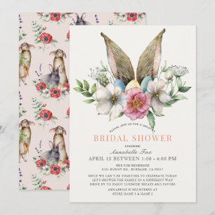 Floral Bunny Ear Drive-by Bridal Shower Invitation