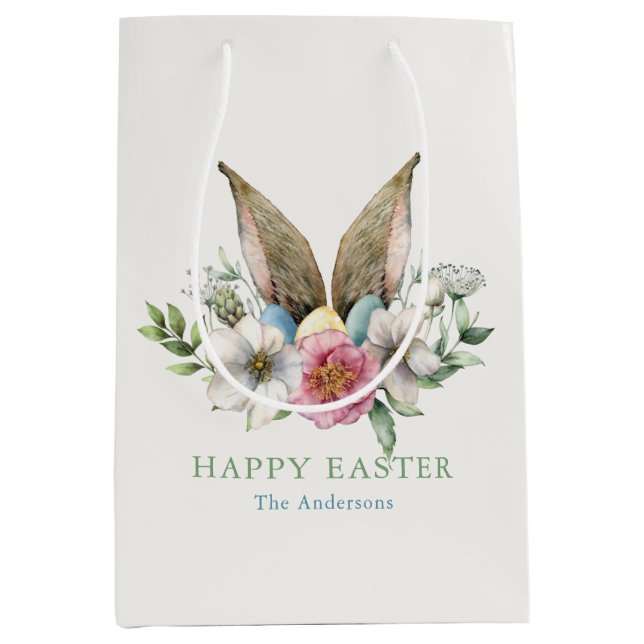 Floral Bunny Ear & Eggs Easter Medium Gift Bag (Front)