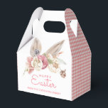 Floral Bunny Ears | Happy Easter Favor Box<br><div class="desc">This Easter themed favour box has bunny ears peeking out of a spring flower bouquet with the words "Happy Easter" in pink. You can personalize with a name. The sides have a coordinating gingham plaid pattern.</div>