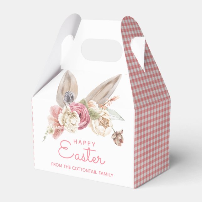 Floral Bunny Ears | Happy Easter Favor Box (Front Side)