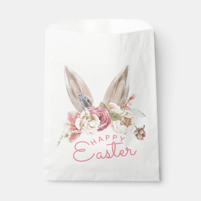 Floral Bunny Ears | Happy Easter Favour Bag (Front)