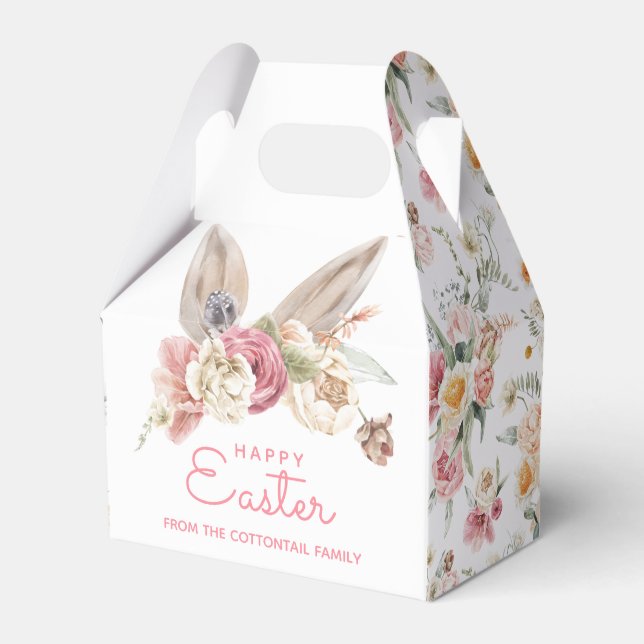 Floral Bunny Ears | Happy Easter Favour Box (Front Side)