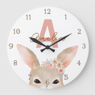 Floral Bunny Ears Monogram Nursery Clock Personali