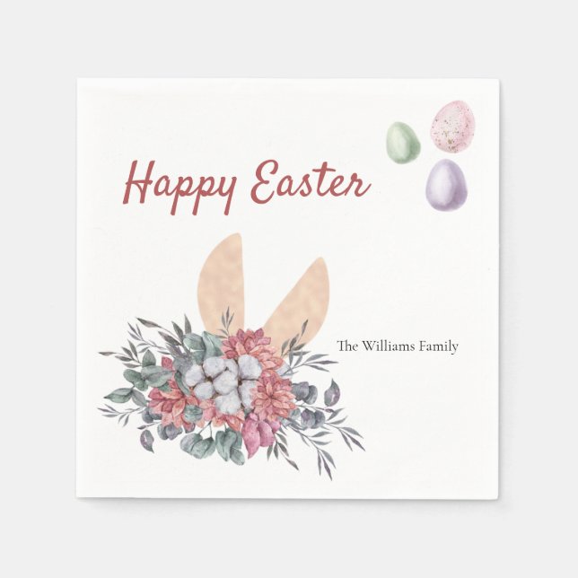 Floral Bunny Easter Personalized Naplins Napkin (Front)