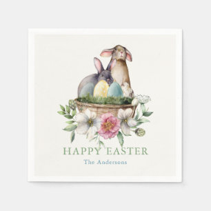 Floral Bunny Eggs Happy Easter Napkin