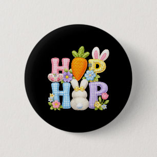 Floral Bunny Patchwork Easter Day Hip Hop Spring 2 Inch Round Button