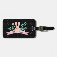 Floral Bunny | Pink & Black | Custom Name
