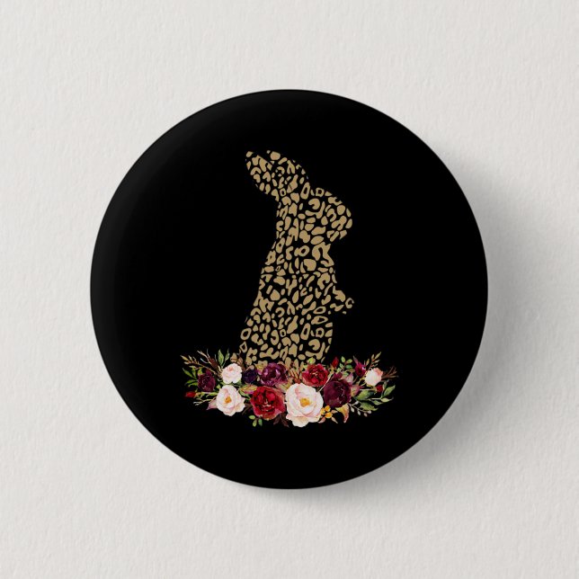 Floral Bunny Rabbit Leopard Cheetah Print Easter G 2 Inch Round Button (Front)