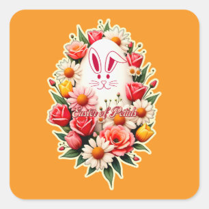 Floral Bunny – Spring Easter - Autocolante Square Sticker