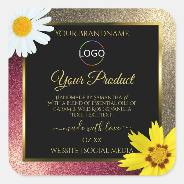 Floral Burgund Gold Noir produit Étiquettes avec l (Devant)
