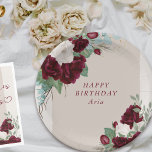 Floral Burgundy and Ivory Roses Personalized Paper Plate<br><div class="desc">Elegant floral paper plates with burgundy red and ivory roses,  greenery,  eucalyptus leaves and gold splatters. The template is set up for you to add your custom text. Please browse my Royal Rose collection for matching invitations and accessories or message me to create the templates you need.</div>