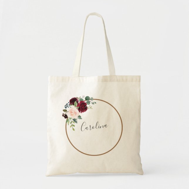 Floral Burgundy And Marsala Tote Bag (Front)