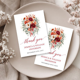 Floral Burgundy Autumn Wedding Thank You Card 