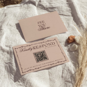 Floral Burgundy Beige Old Money QR Code Wedding RSVP Card