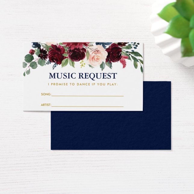 Floral Burgundy Blue Wedding Music Song Request (Desk)