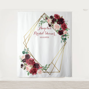 Floral Burgundy & blush bridal photo backdrop  Tapestry