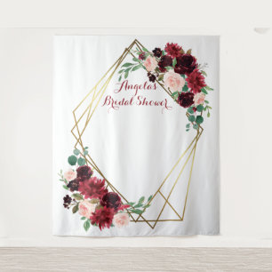 Floral Burgundy & blush bridal photo backdrop  Tapestry