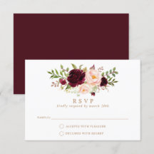 Floral Burgundy Blush Elegant Wedding RSVP Respond