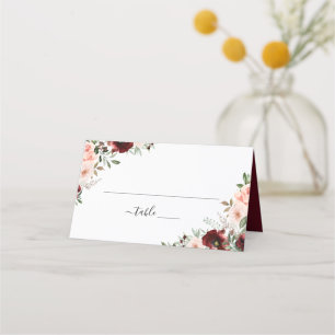 Floral Burgundy Blush Greenery Elegant Place Card